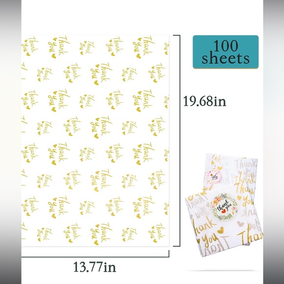 NEW⭐️ 100 sheets of tissue paper- White with gold foil thank you - Picture 4 of 4
